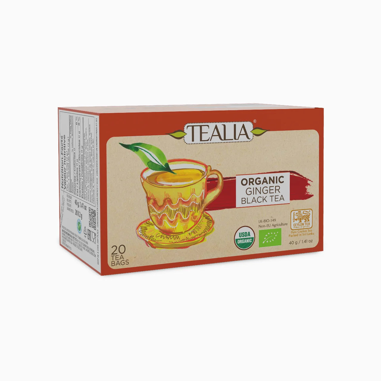Organic Black Tea with Ginger (20 Envelope Tea Bags)