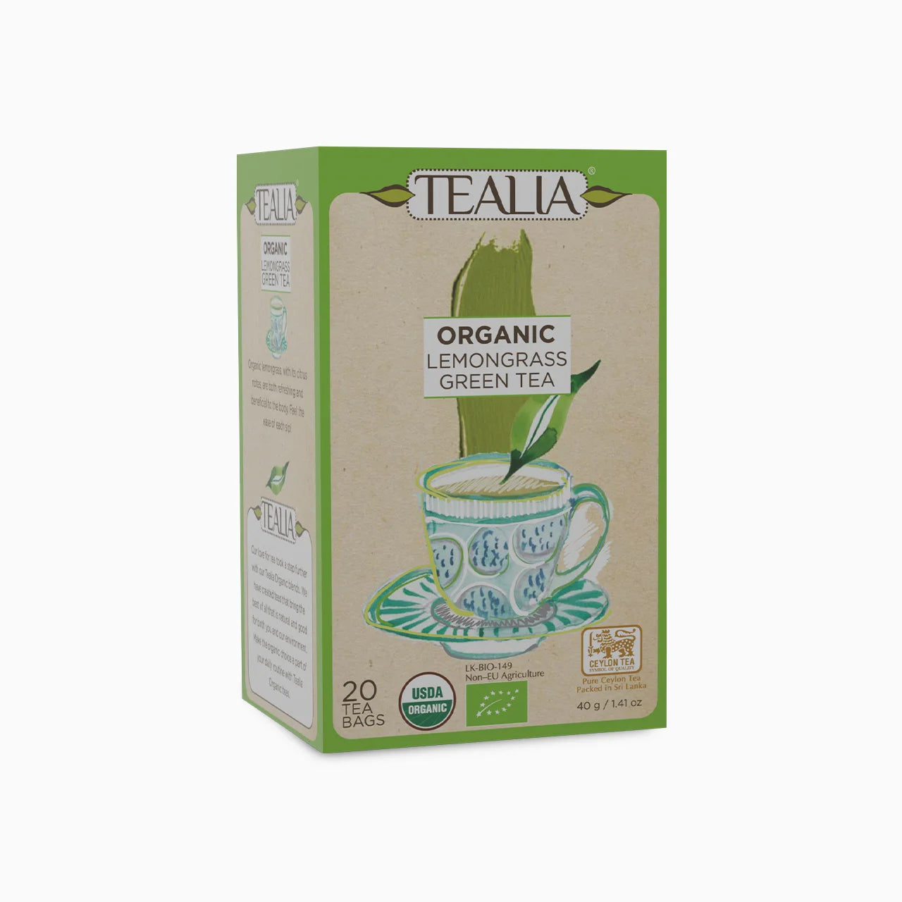 Organic Lemongrass Green Tea (20 Envelope Tea Bags)