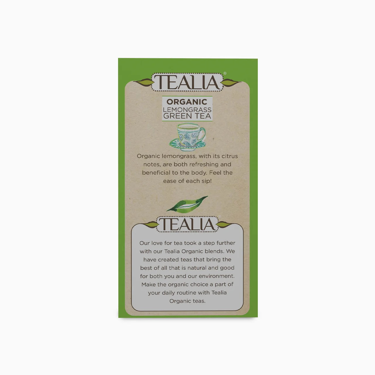 Organic Lemongrass Green Tea (20 Envelope Tea Bags)