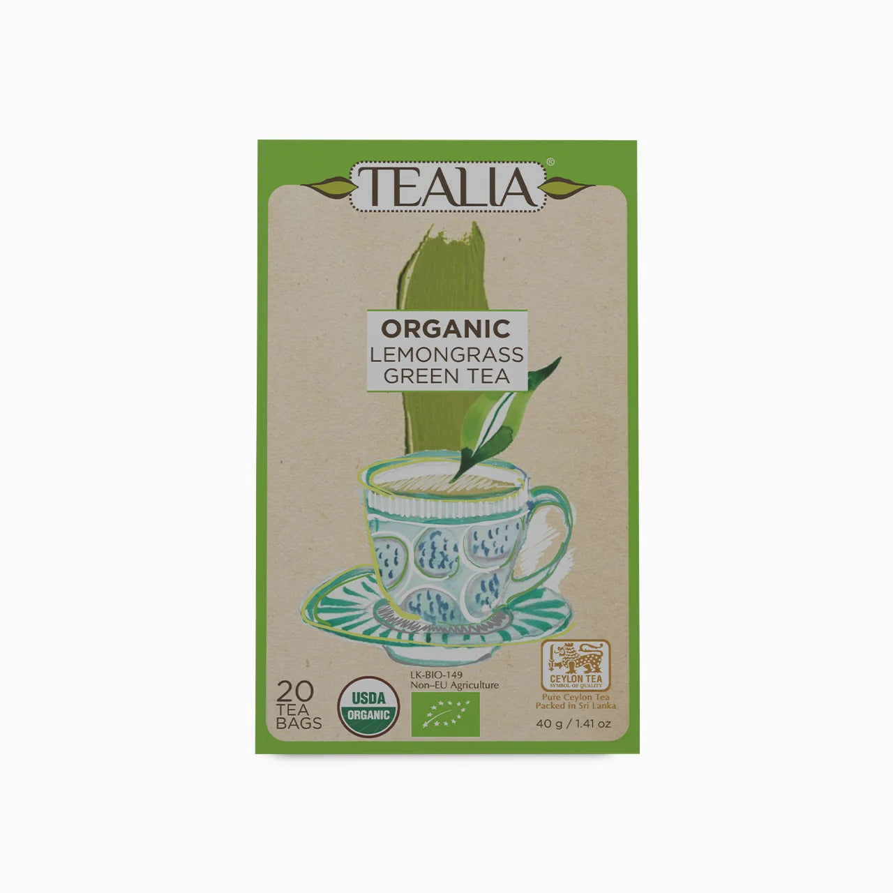 Organic Lemongrass Green Tea (20 Envelope Tea Bags)
