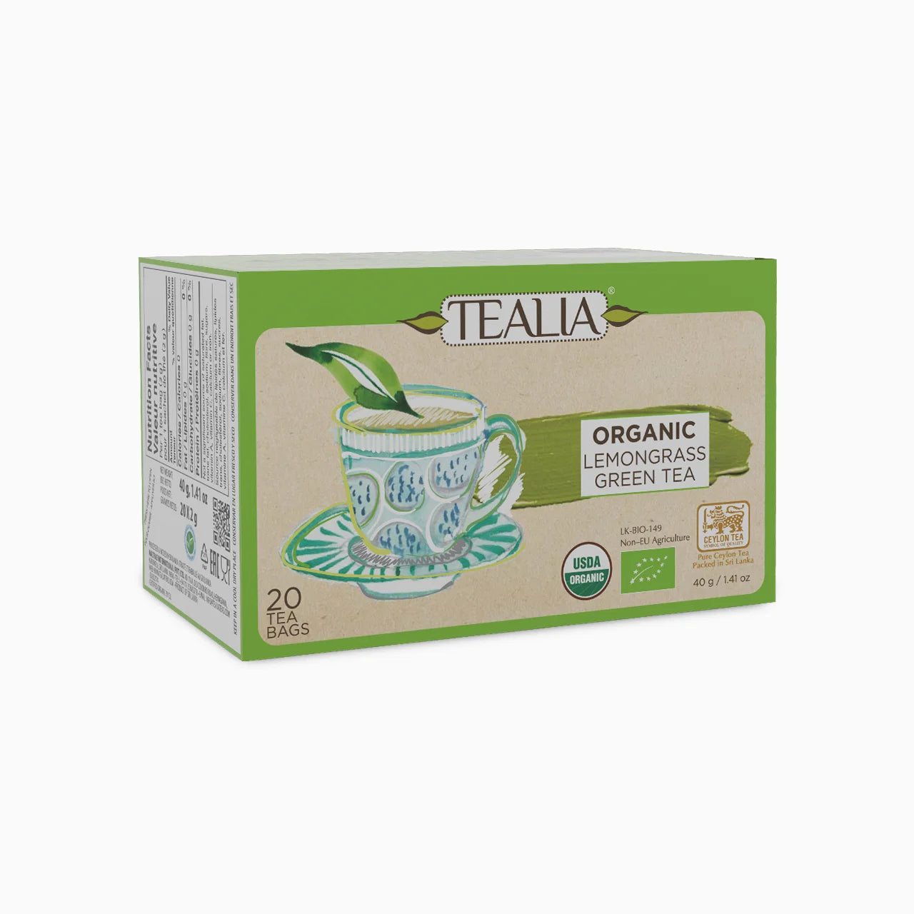 Organic Lemongrass Green Tea (20 Envelope Tea Bags)