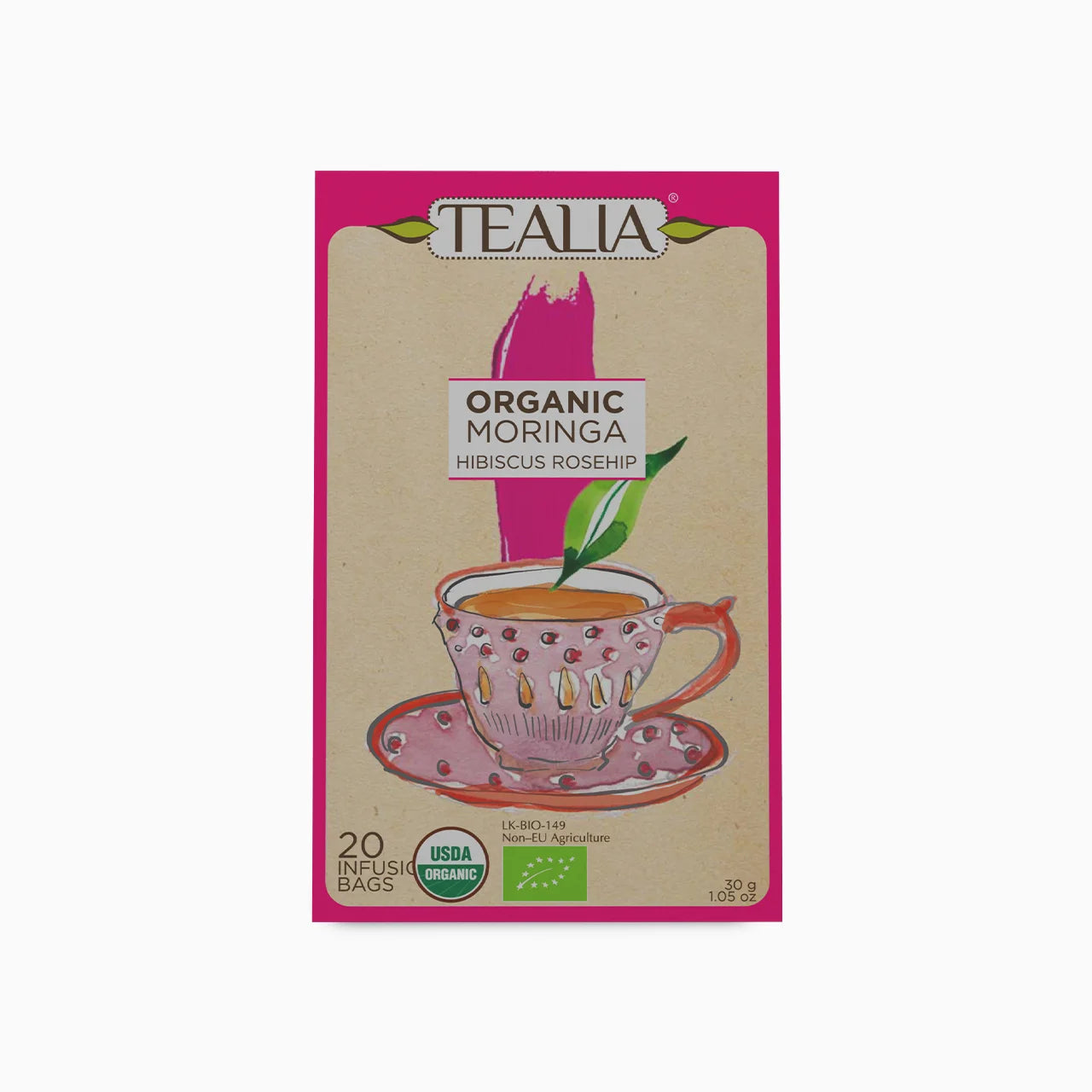 Organic Moringa Hibiscus Rosehips (20 Envelope Tea Bags)