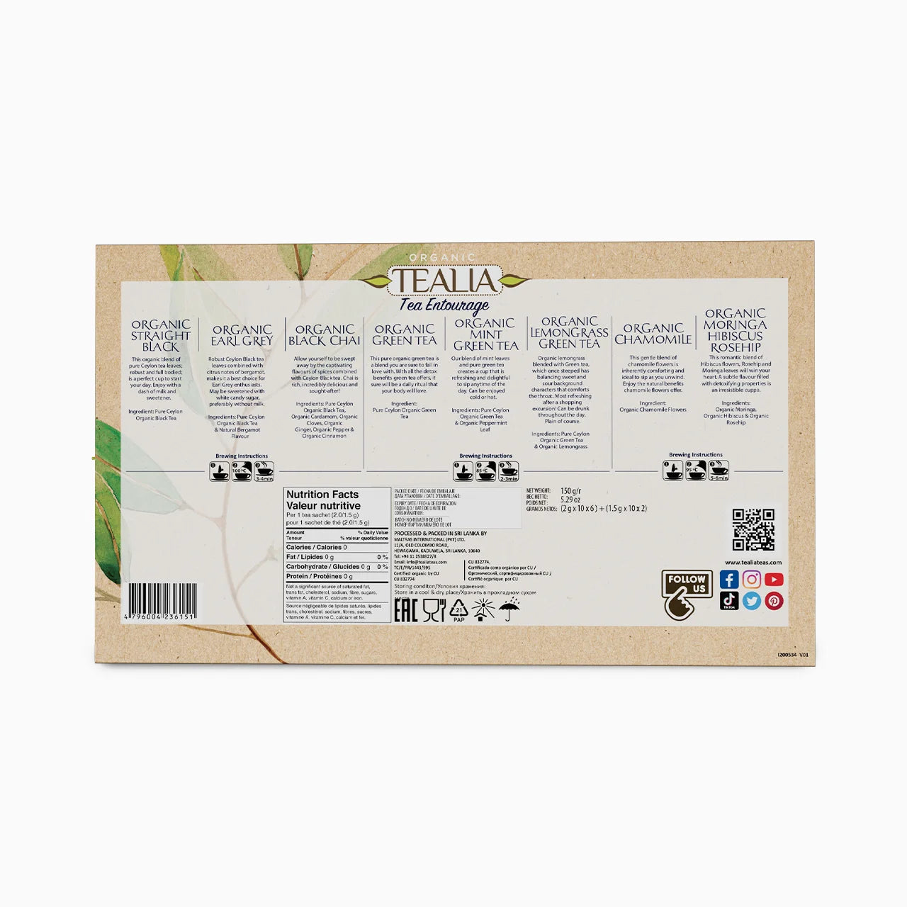 Tealia Organic Mix Tea Box - 8 blends x 10 TB