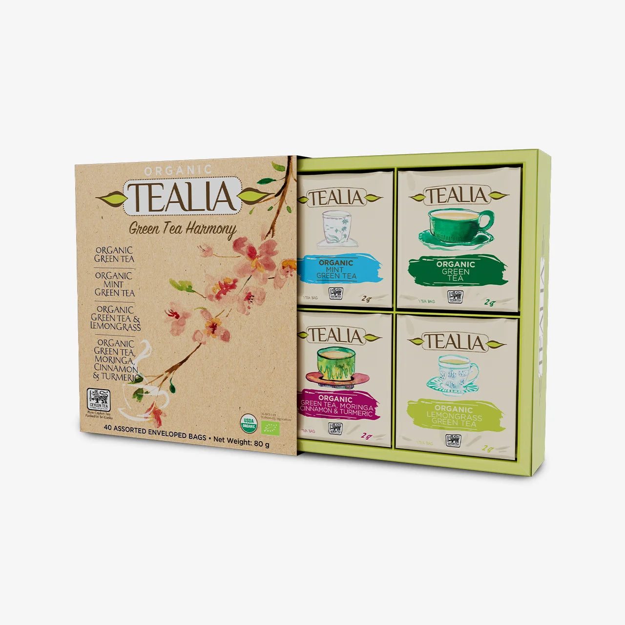 Tealia Organic Green Tea Box - 4 blends x 10 TB