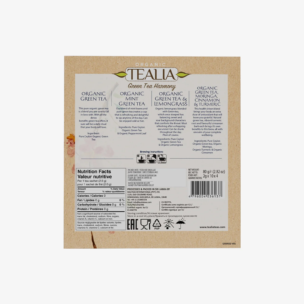 Tealia Organic Green Tea Box - 4 blends x 10 TB