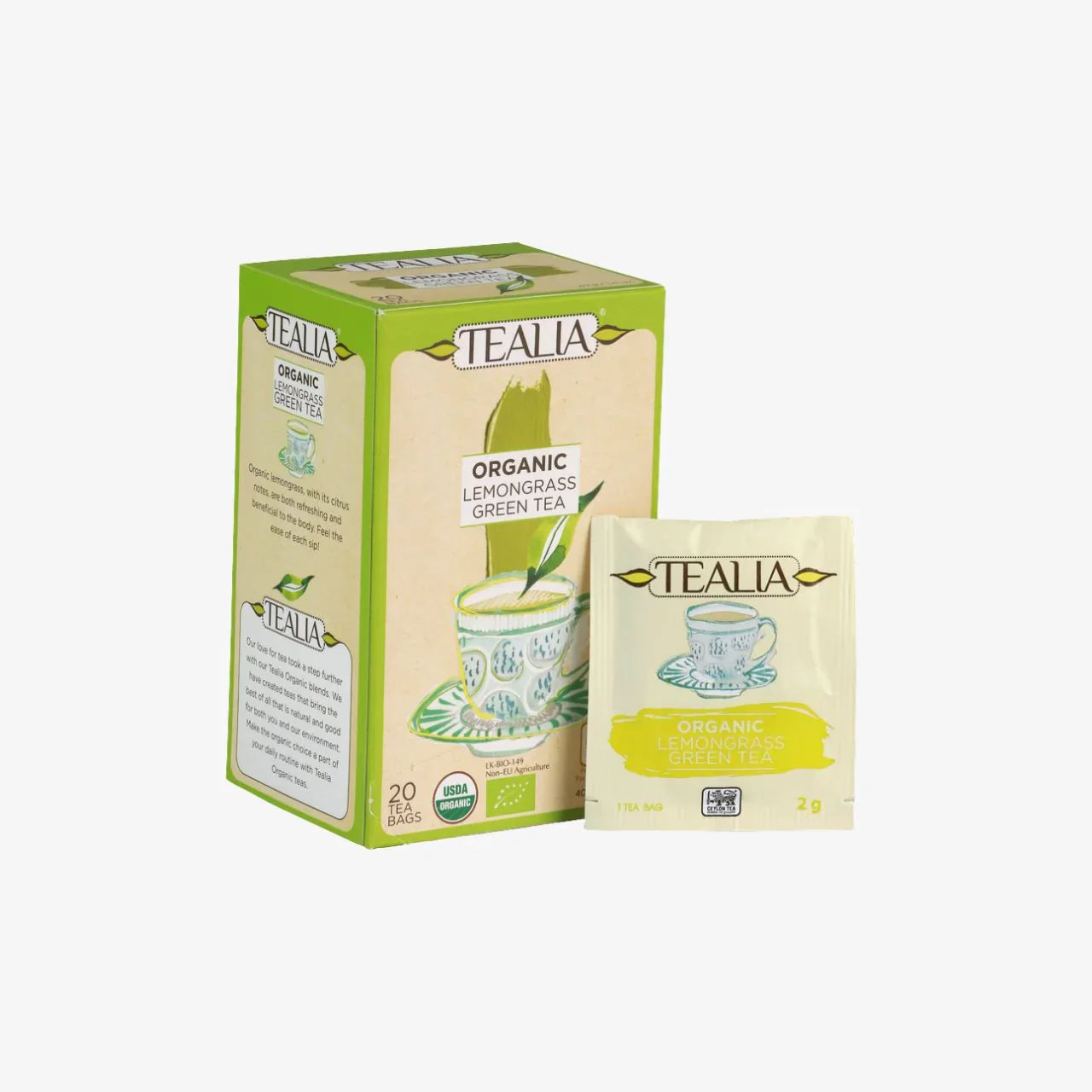 Organic Lemongrass Green Tea (20 Envelope Tea Bags)